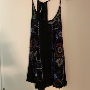 Flowy black tank with colorful pattern